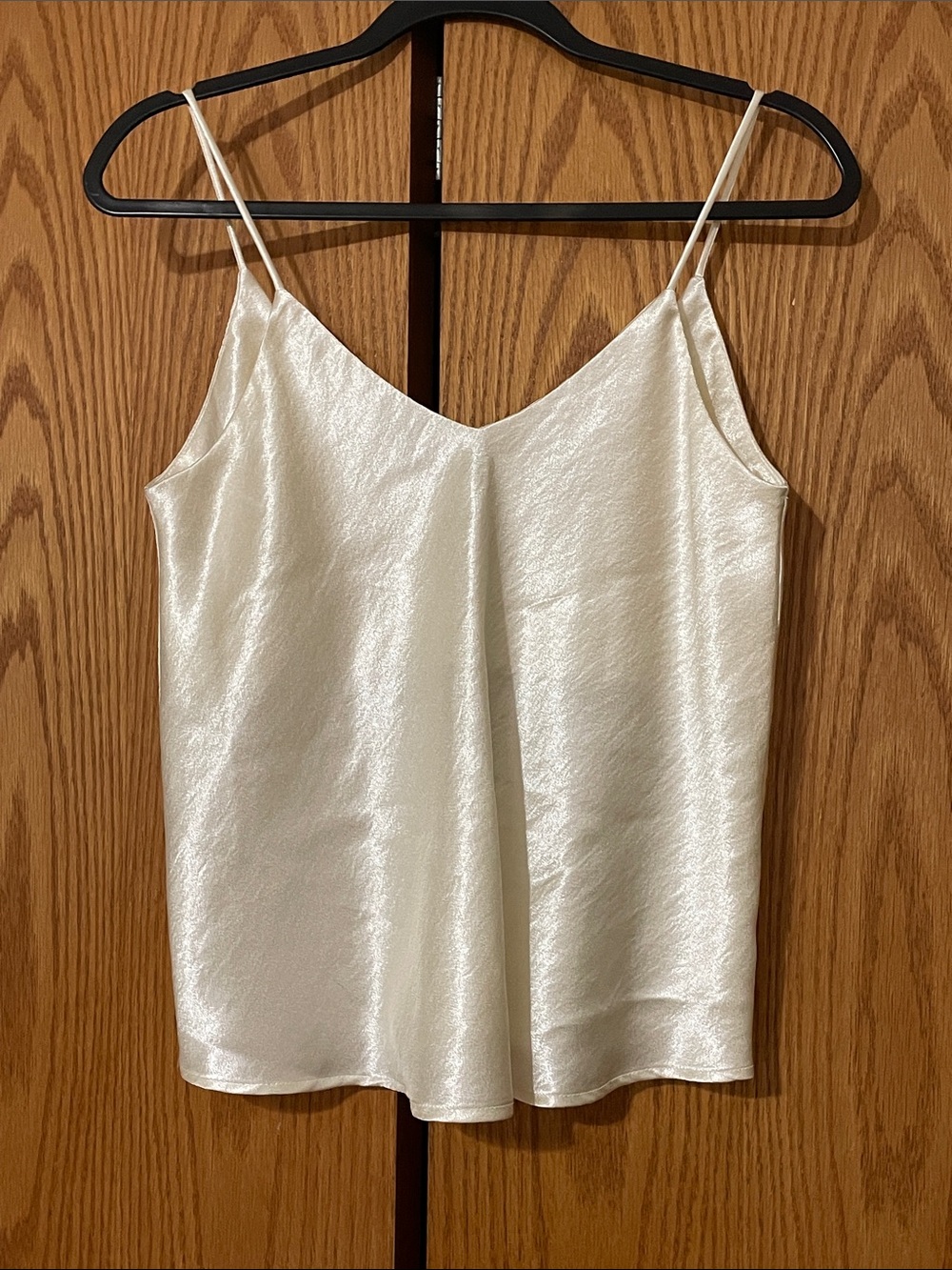 Double Zero Sheen Ivory Satin V-Neck Spaghetti Strap Cami